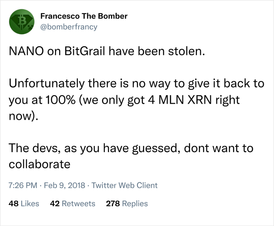 BitGrail Hack Twitter